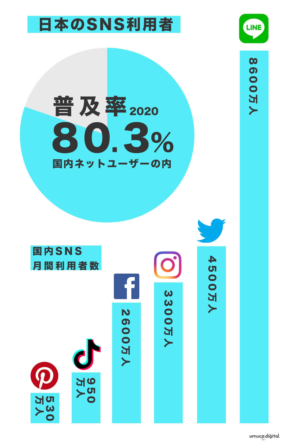 21年2月更新 Sns国内利用者データ比較 Twitter Instagram Pinterest他 Umuco Digital